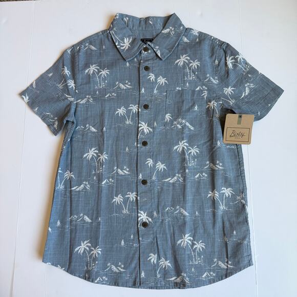 NEW Bixby Nomad Blue Tropical Linen Cotton Button-Down - Picture 2 of 10